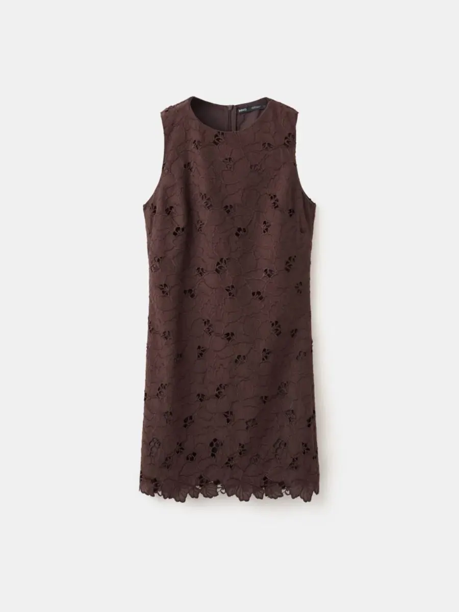 Платье с вышивкой и прорезными деталями, модель Cutwork Embroidery Short Dress MANGO — изображение 6 из 6, коричневый