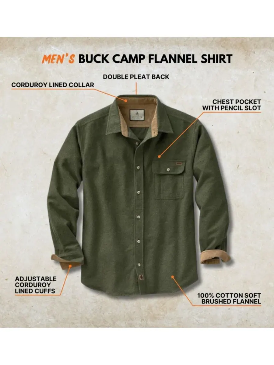 Фланелевая рубашка с длинным рукавом Buck Camp Legendary Whitetails — изображение 2 из 7, зеленый