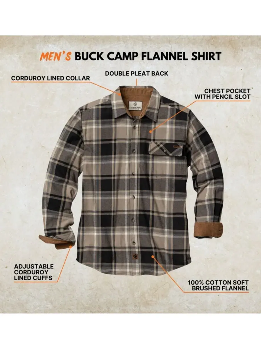 Фланелевая рубашка с длинным рукавом Buck Camp Legendary Whitetails — изображение 7 из 8, серый