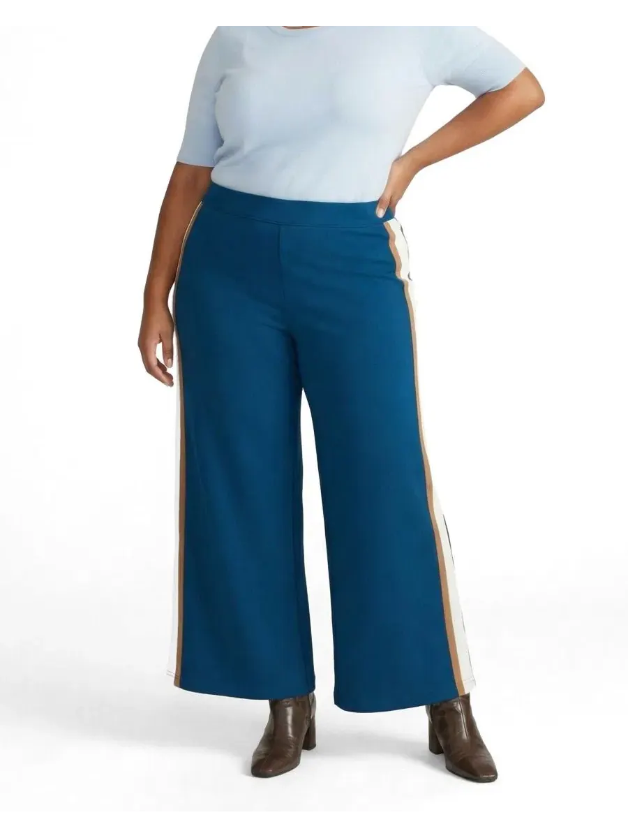 Штаны с широкой штаниной и боковой полосой Universal Standard, Deep Teal With Camel/Ecru Stripe