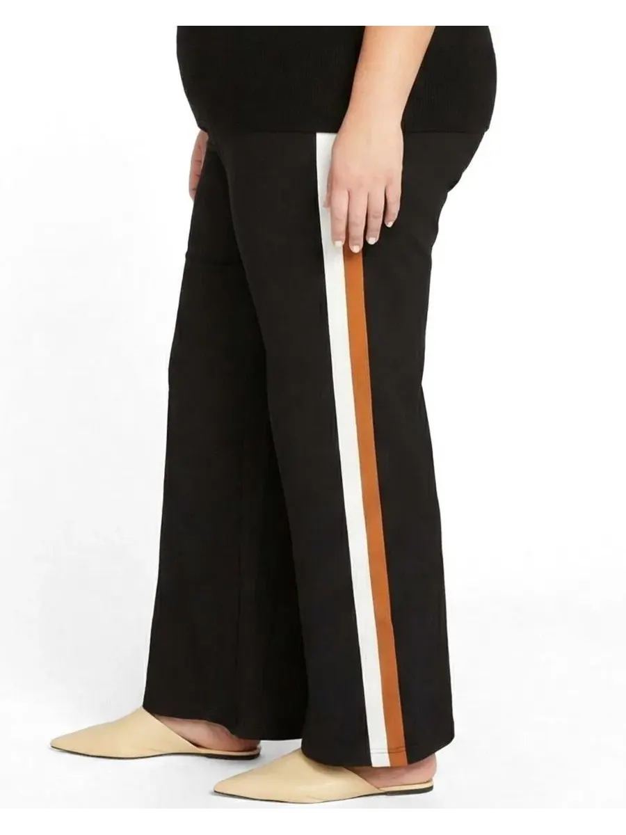 Брюки с широкой штаниной и боковой полосой, Ponte, Plus Size Universal Standard — изображение 2 из 3, черный/белый
