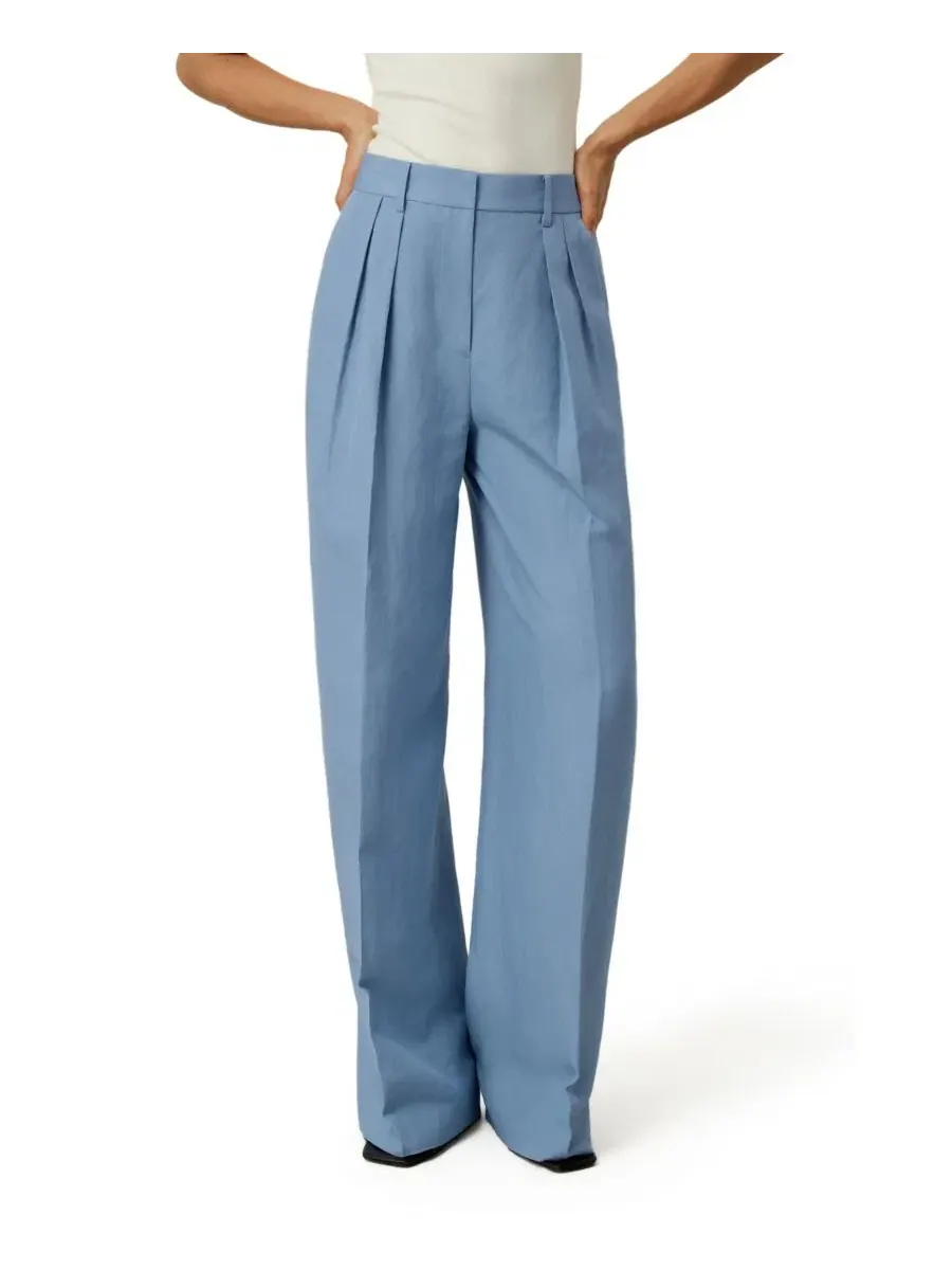 Брюки свободного кроя с высокой посадкой Chambray Blue LILYSILK