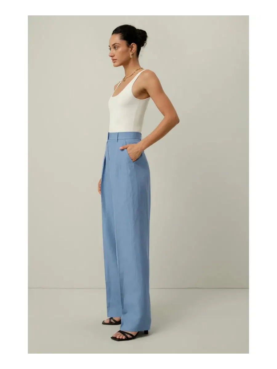 Брюки свободного кроя с высокой посадкой Chambray Blue LILYSILK — изображение 2 из 7, синий