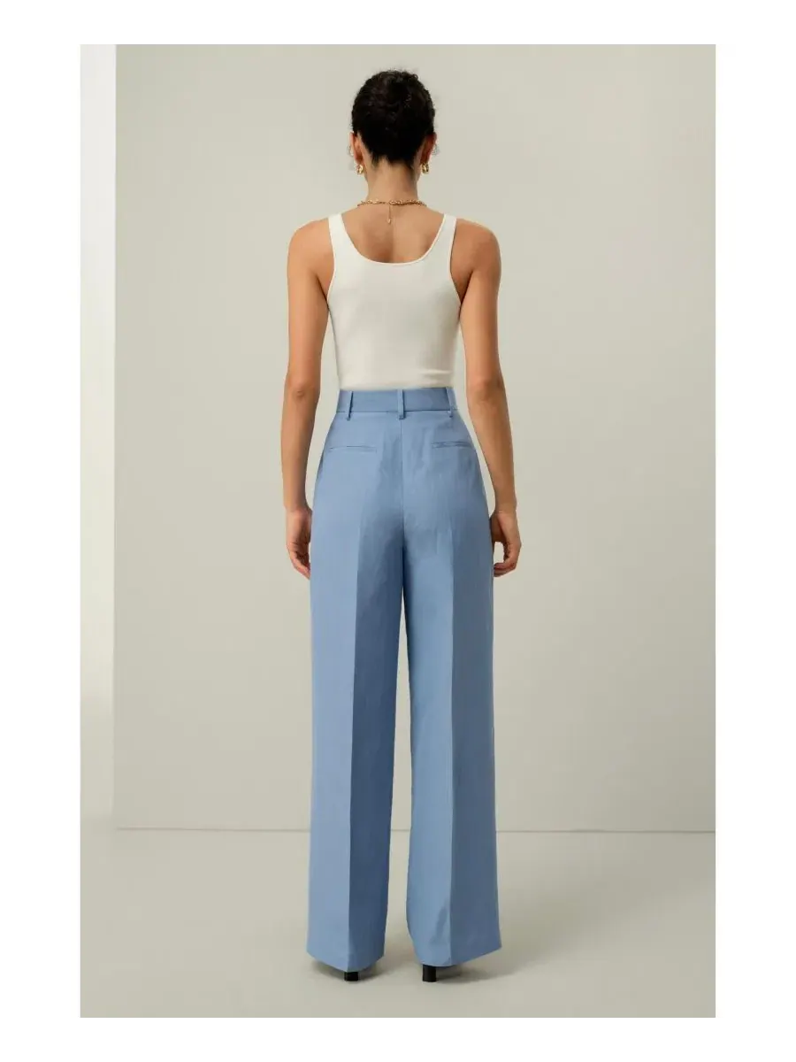 Брюки свободного кроя с высокой посадкой Chambray Blue LILYSILK — изображение 3 из 7, синий