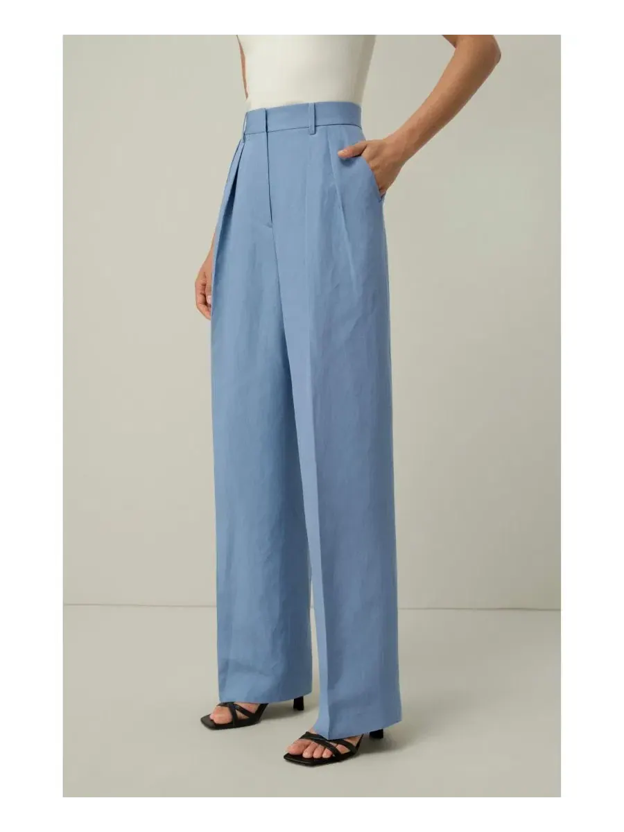 Брюки свободного кроя с высокой посадкой Chambray Blue LILYSILK — изображение 5 из 7, синий