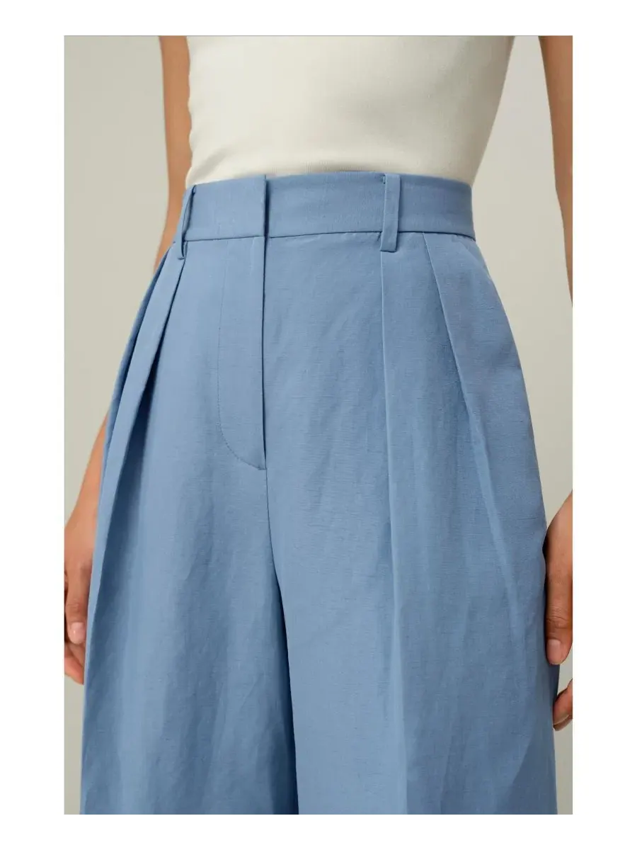 Брюки свободного кроя с высокой посадкой Chambray Blue LILYSILK — изображение 6 из 7, синий