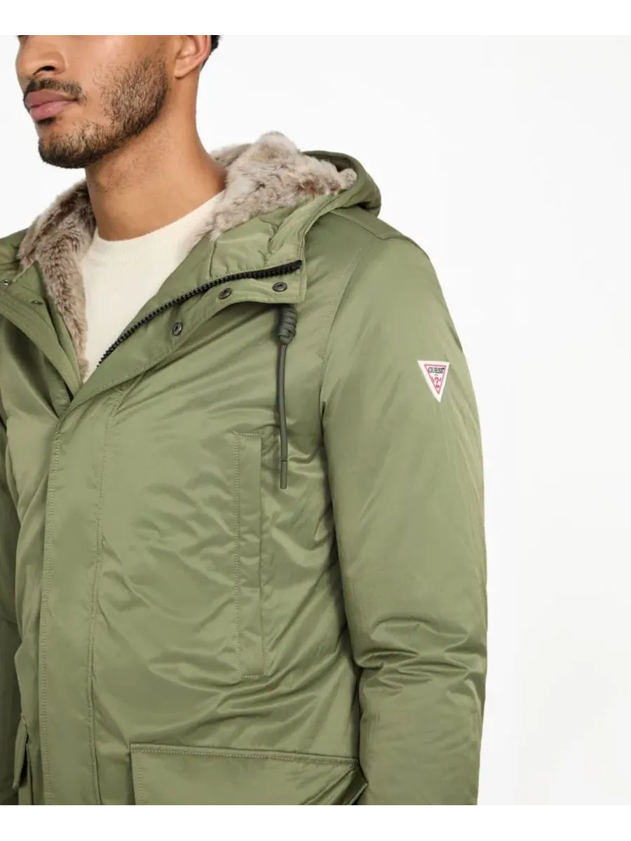 Мужской парка с капюшоном, с подкладкой из искусственного меха GUESS — изображение 4 из 6, зеленый