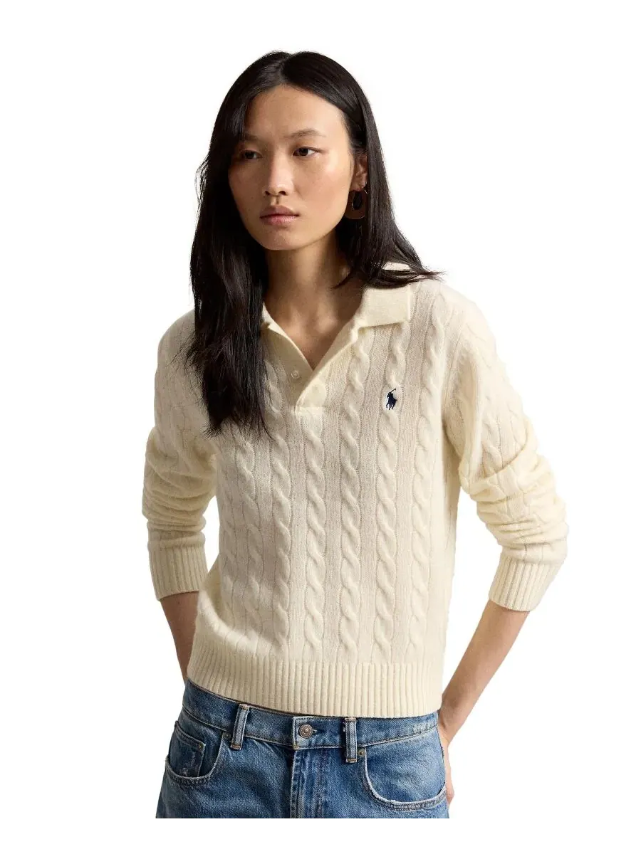 Женский свитер с кабельным узором и длинным рукавом Polo Ralph Lauren — изображение 1 из 5, кремовый