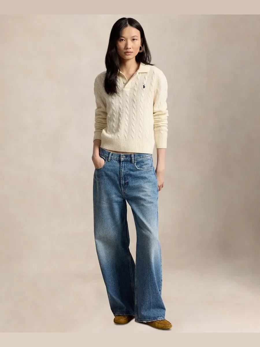 Женский свитер с кабельным узором и длинным рукавом Polo Ralph Lauren — изображение 2 из 5, кремовый