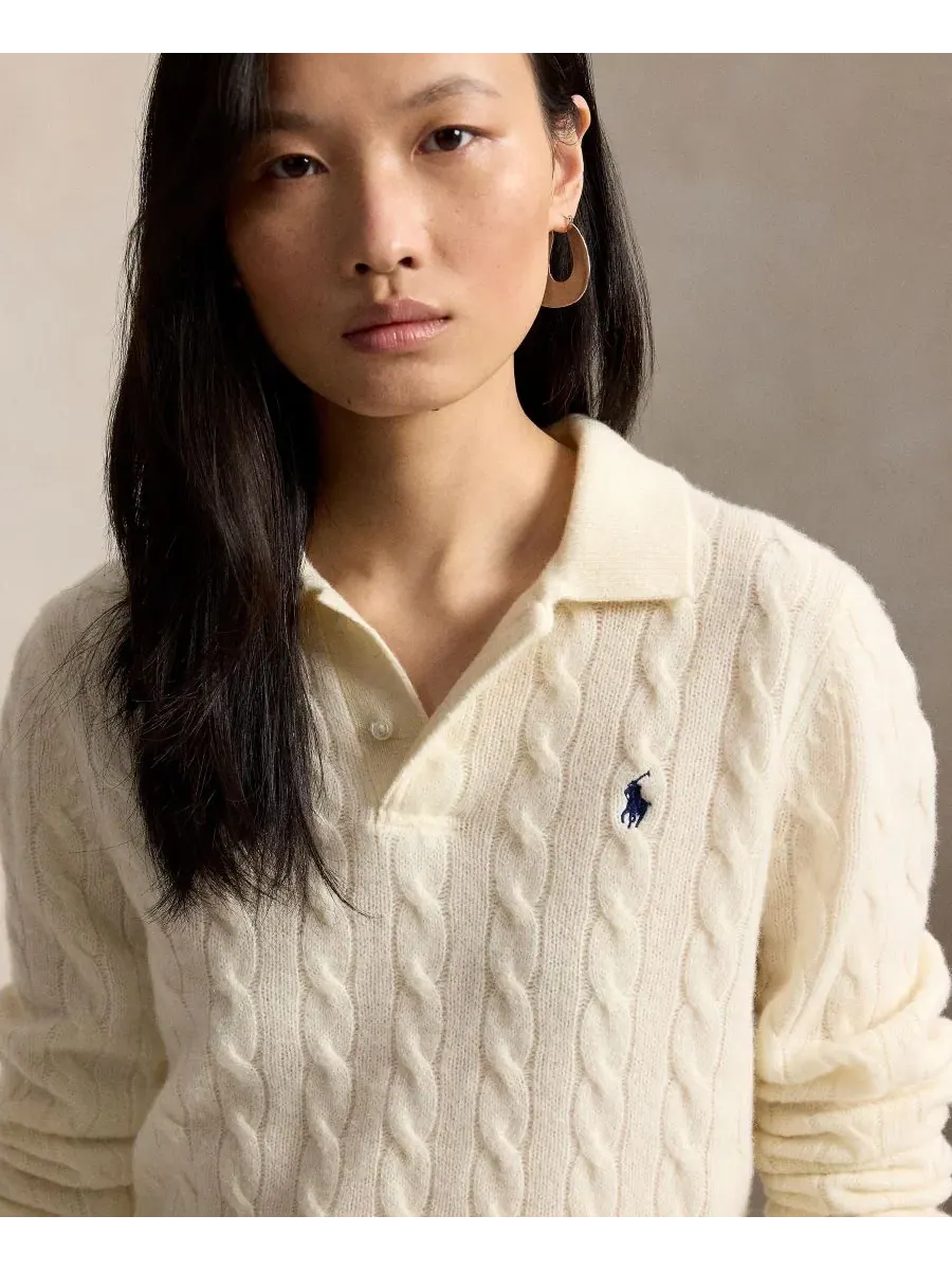 Женский свитер с кабельным узором и длинным рукавом Polo Ralph Lauren — изображение 3 из 5, кремовый