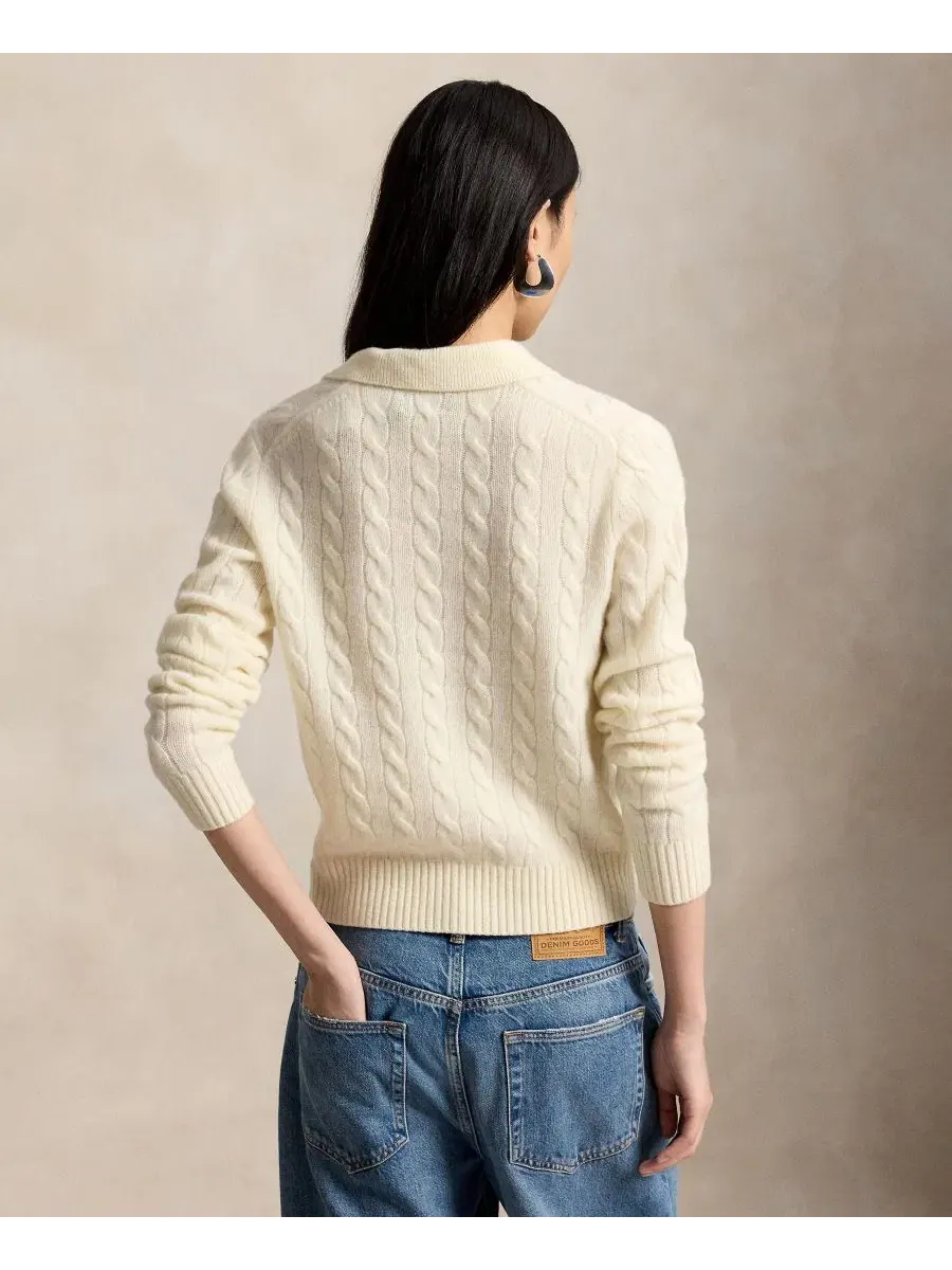 Женский свитер с кабельным узором и длинным рукавом Polo Ralph Lauren — изображение 4 из 5, кремовый
