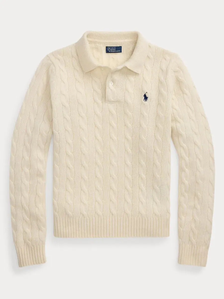Женский свитер с кабельным узором и длинным рукавом Polo Ralph Lauren — изображение 5 из 5, кремовый