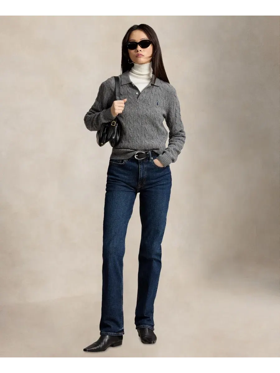 Свитер с поло-воротником, с длинным рукавом, с косами Polo Ralph Lauren — изображение 2 из 5, серый