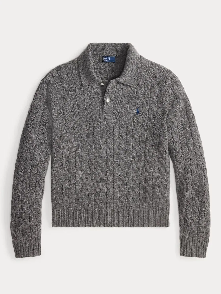 Свитер с поло-воротником, с длинным рукавом, с косами Polo Ralph Lauren — изображение 5 из 5, серый