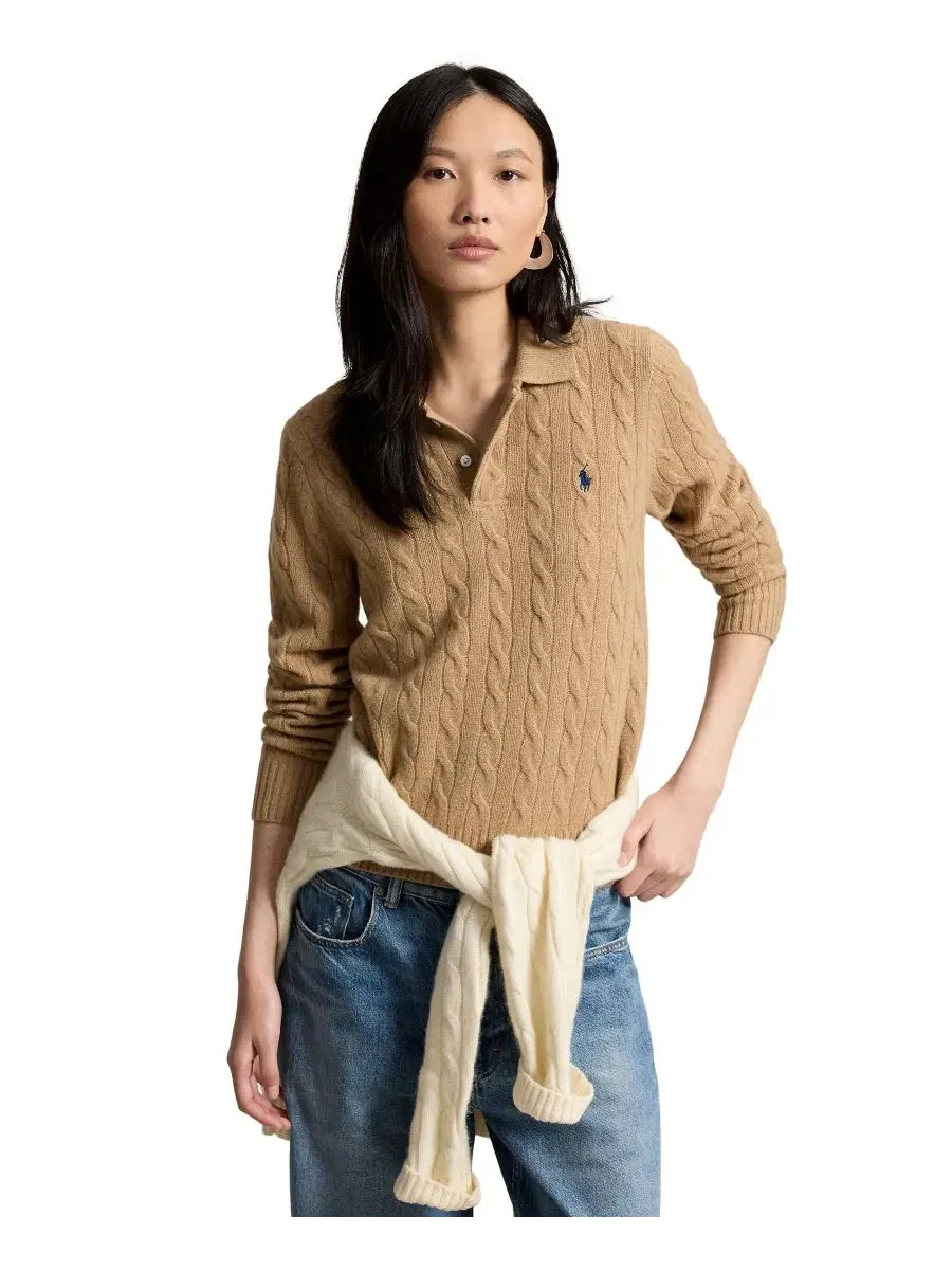 Женский свитер с кабельным узором и длинным рукавом, воротник-поло Polo Ralph Lauren, Collection