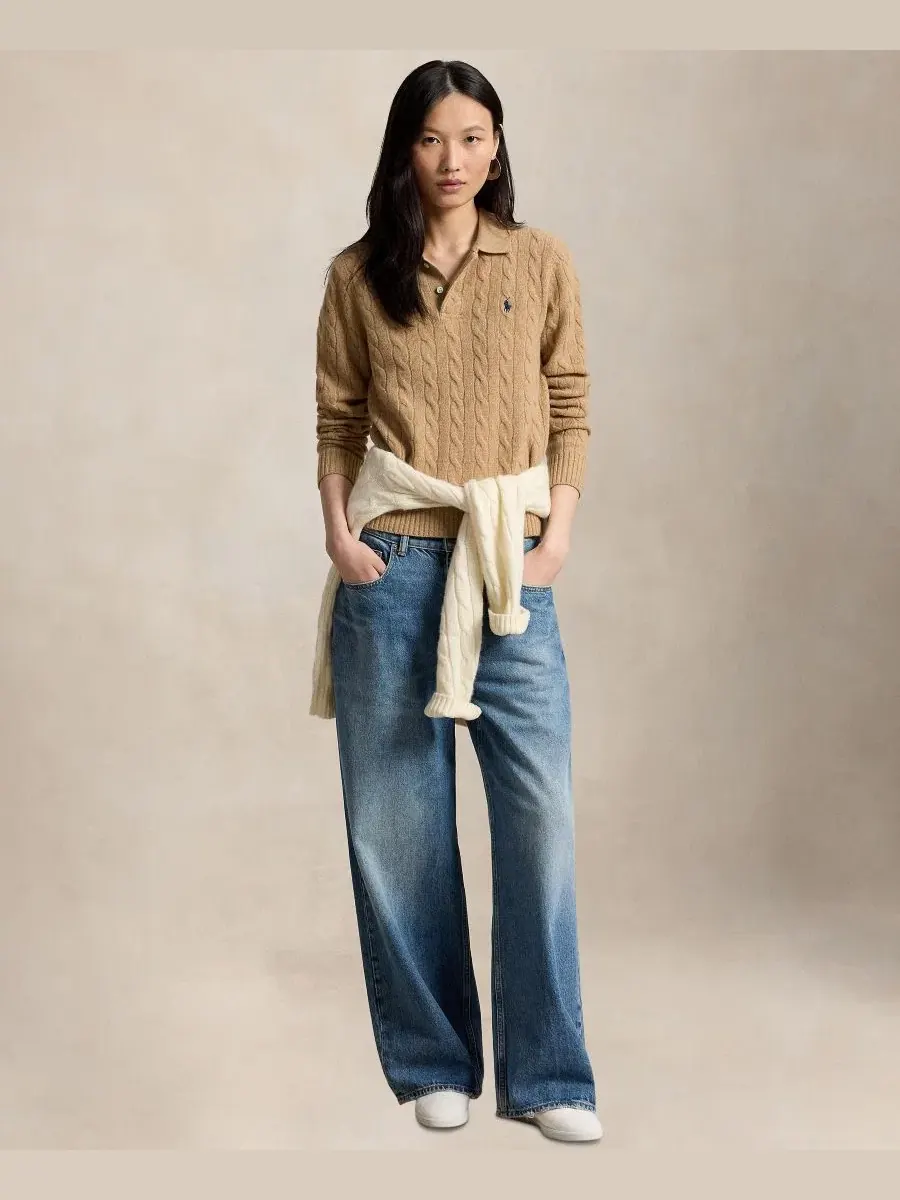 Женский свитер с кабельным узором и длинным рукавом, воротник-поло Polo Ralph Lauren, Collection — изображение 2 из 5