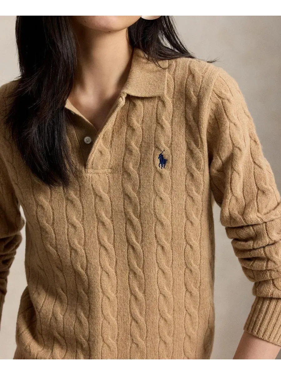 Женский свитер с кабельным узором и длинным рукавом, воротник-поло Polo Ralph Lauren, Collection — изображение 3 из 5