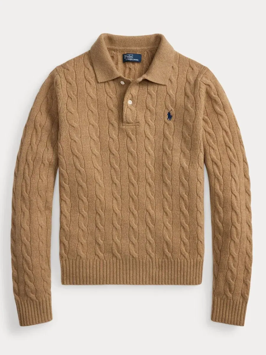 Женский свитер с кабельным узором и длинным рукавом, воротник-поло Polo Ralph Lauren, Collection — изображение 5 из 5