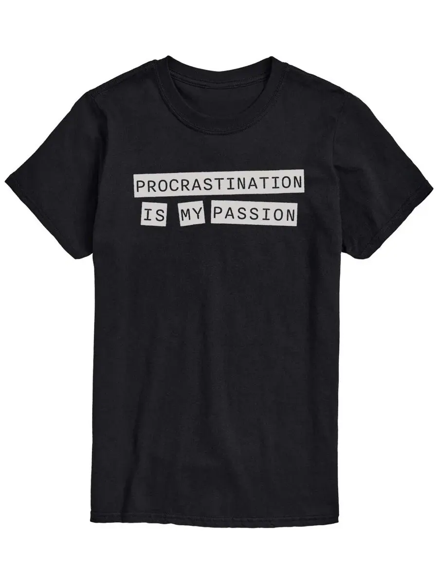 Футболка с коротким рукавом и принтом Procrastination Is My Passion AIRWAVES — изображение 1 из 3, черный
