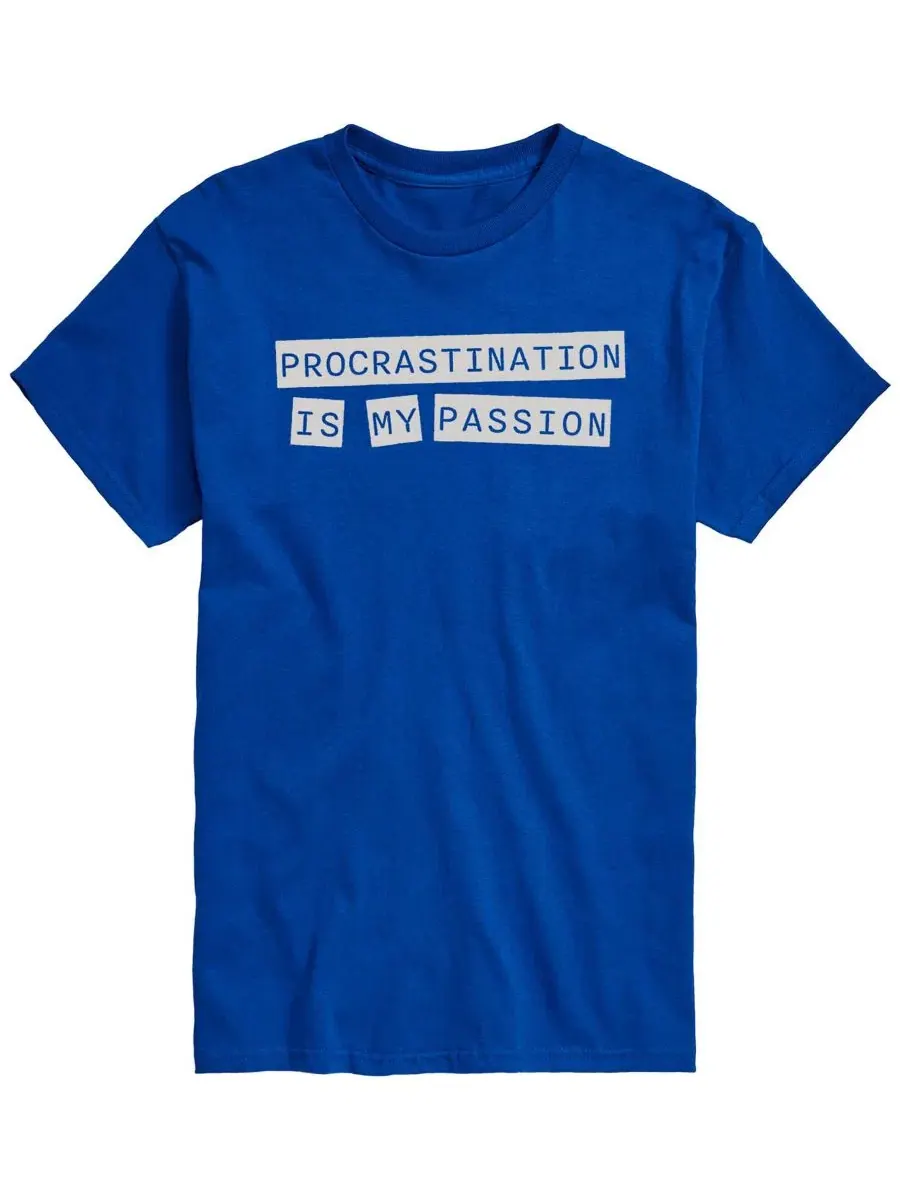 Футболка с коротким рукавом и принтом Procrastination Is My Passion AIRWAVES — изображение 1 из 3, синий