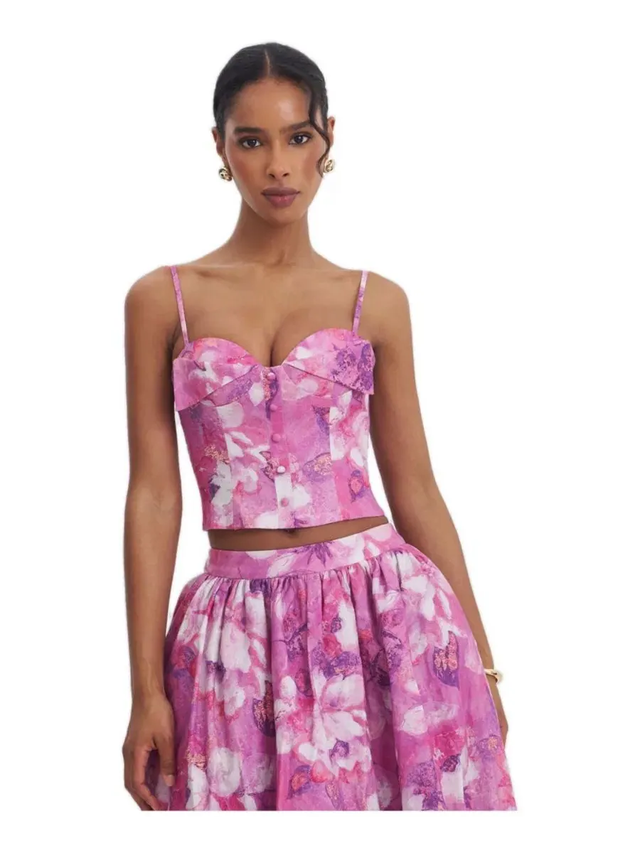 Топ с чашечками и принтом Blooming Linen Sweetheart Foldover Miss Circle — изображение 2 из 6, маджента