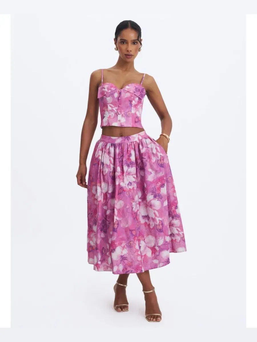 Топ с чашечками и принтом Blooming Linen Sweetheart Foldover Miss Circle — изображение 3 из 6, маджента
