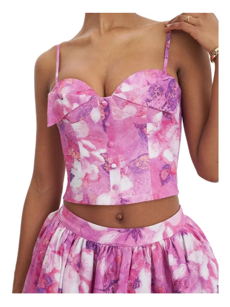 Топ с чашечками и принтом Blooming Linen Sweetheart Foldover Miss Circle — изображение 4 из 6, маджента