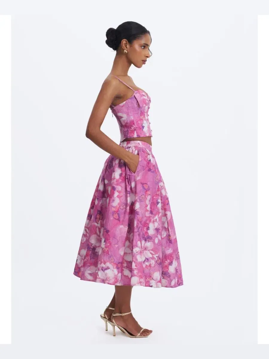 Топ с чашечками и принтом Blooming Linen Sweetheart Foldover Miss Circle — изображение 5 из 6, маджента