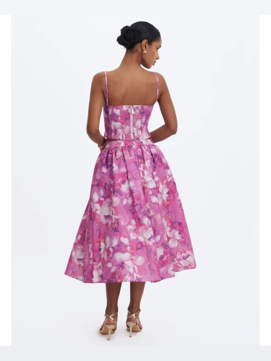 Топ с чашечками и принтом Blooming Linen Sweetheart Foldover Miss Circle — изображение 6 из 6, маджента