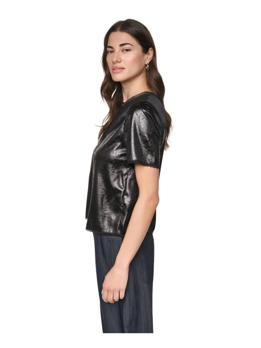 Блуза с цепочкой-колье и коротким рукавом DKNY — изображение 3 из 7, черный