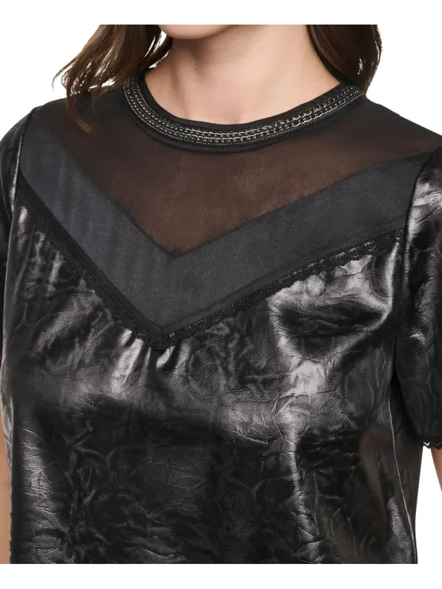 Блуза с цепочкой-колье и коротким рукавом DKNY — изображение 4 из 7, черный