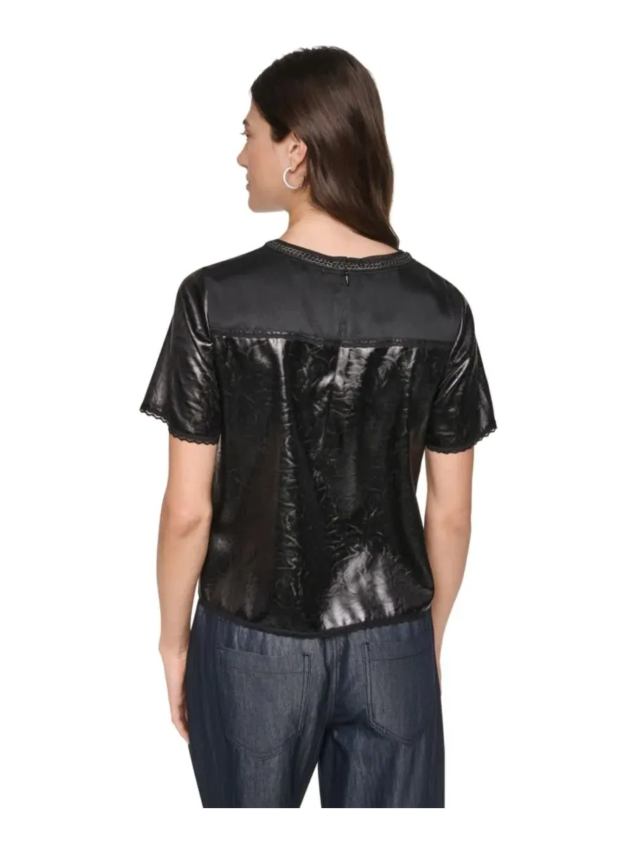 Блуза с цепочкой-колье и коротким рукавом DKNY — изображение 5 из 7, черный