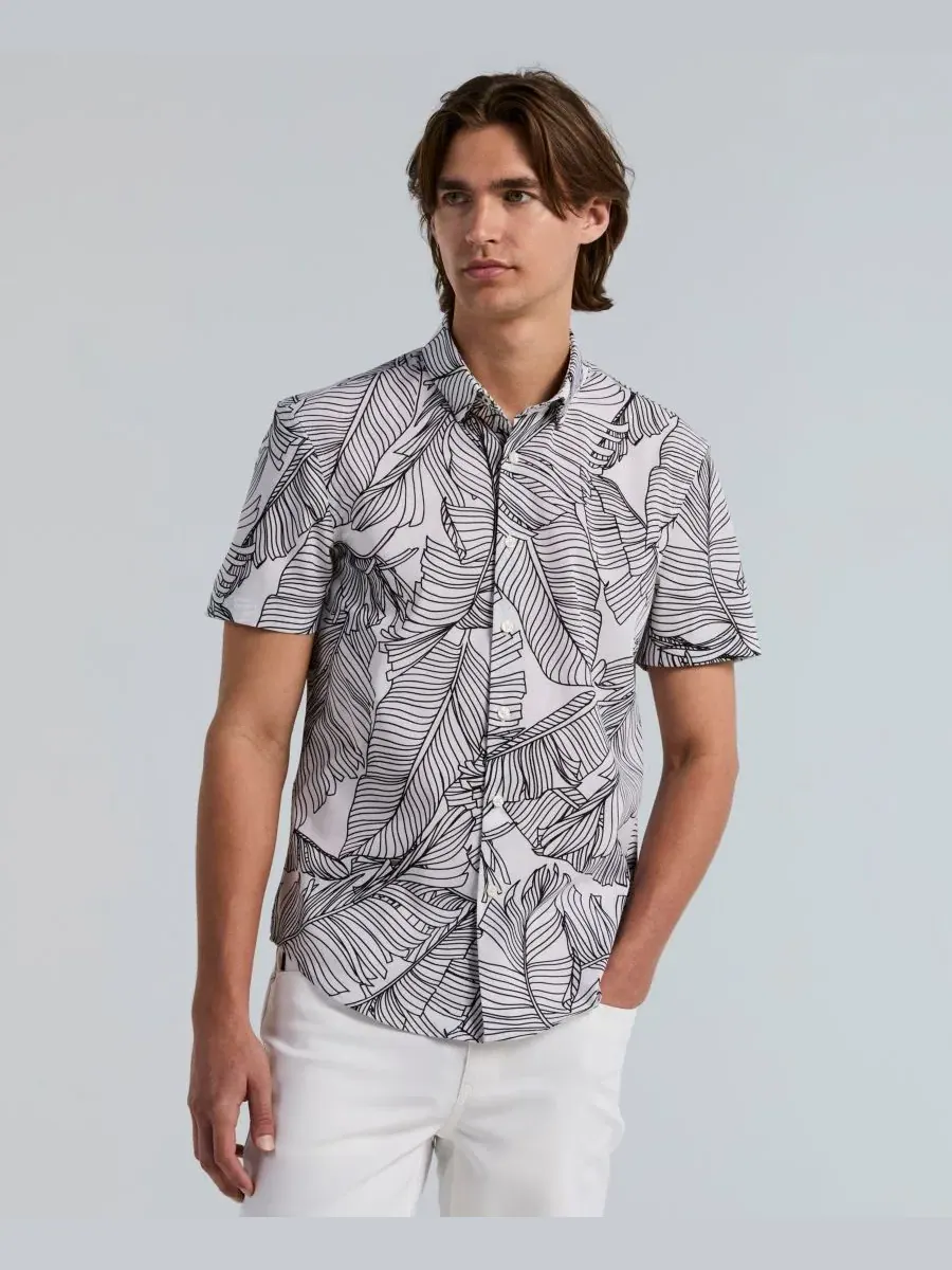 Рубашка с коротким рукавом, с принтом, модель Slim-Fit Botanical Print Perry Ellis — черный