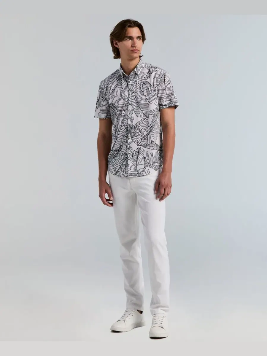 Рубашка с коротким рукавом, с принтом, модель Slim-Fit Botanical Print Perry Ellis — изображение 2 из 4, белый/черный