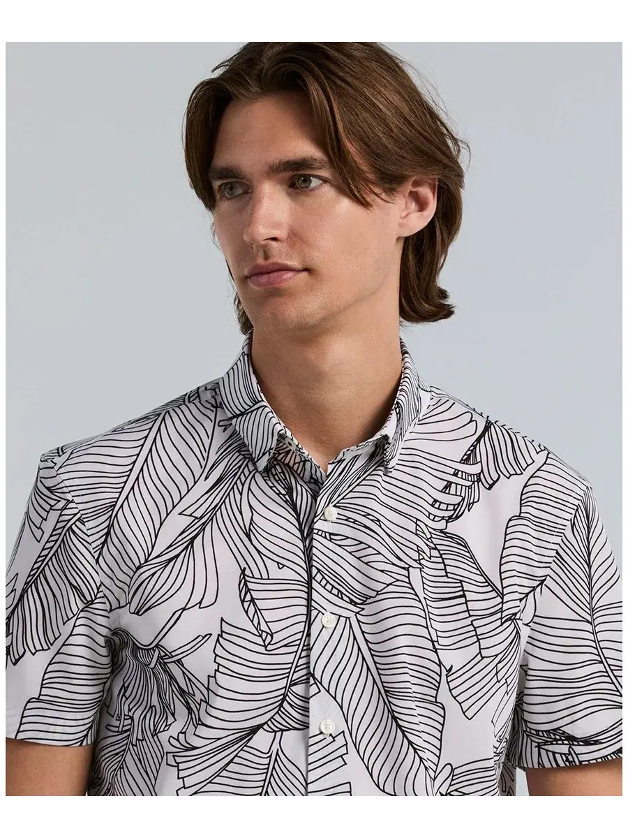 Рубашка с коротким рукавом, с принтом, модель Slim-Fit Botanical Print Perry Ellis — изображение 3 из 4, белый/черный