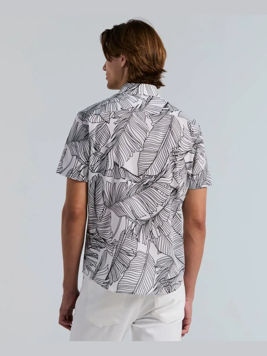 Рубашка с коротким рукавом, с принтом, модель Slim-Fit Botanical Print Perry Ellis — изображение 4 из 4, белый/черный