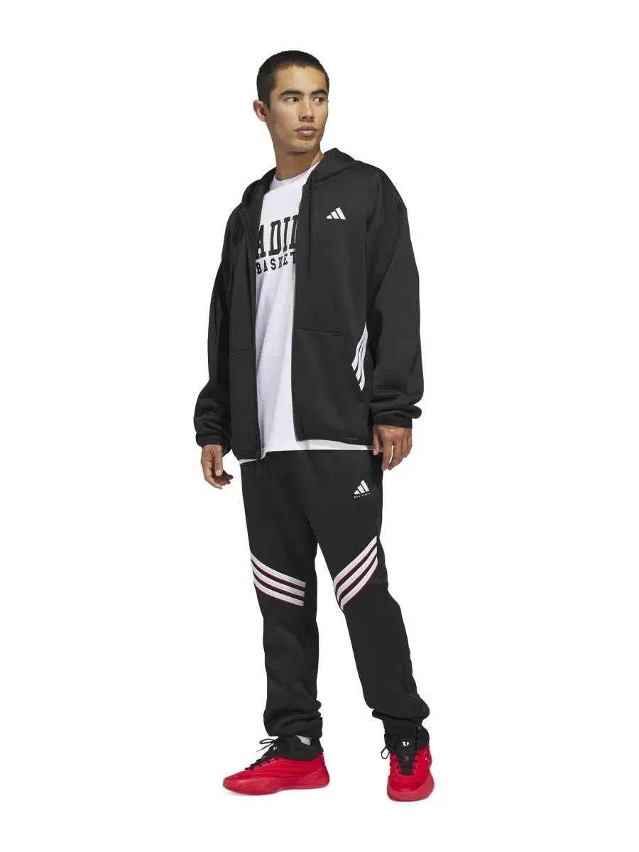Худи с капюшоном и полной застежкой-молнией adidas — изображение 2 из 5, черный/белый