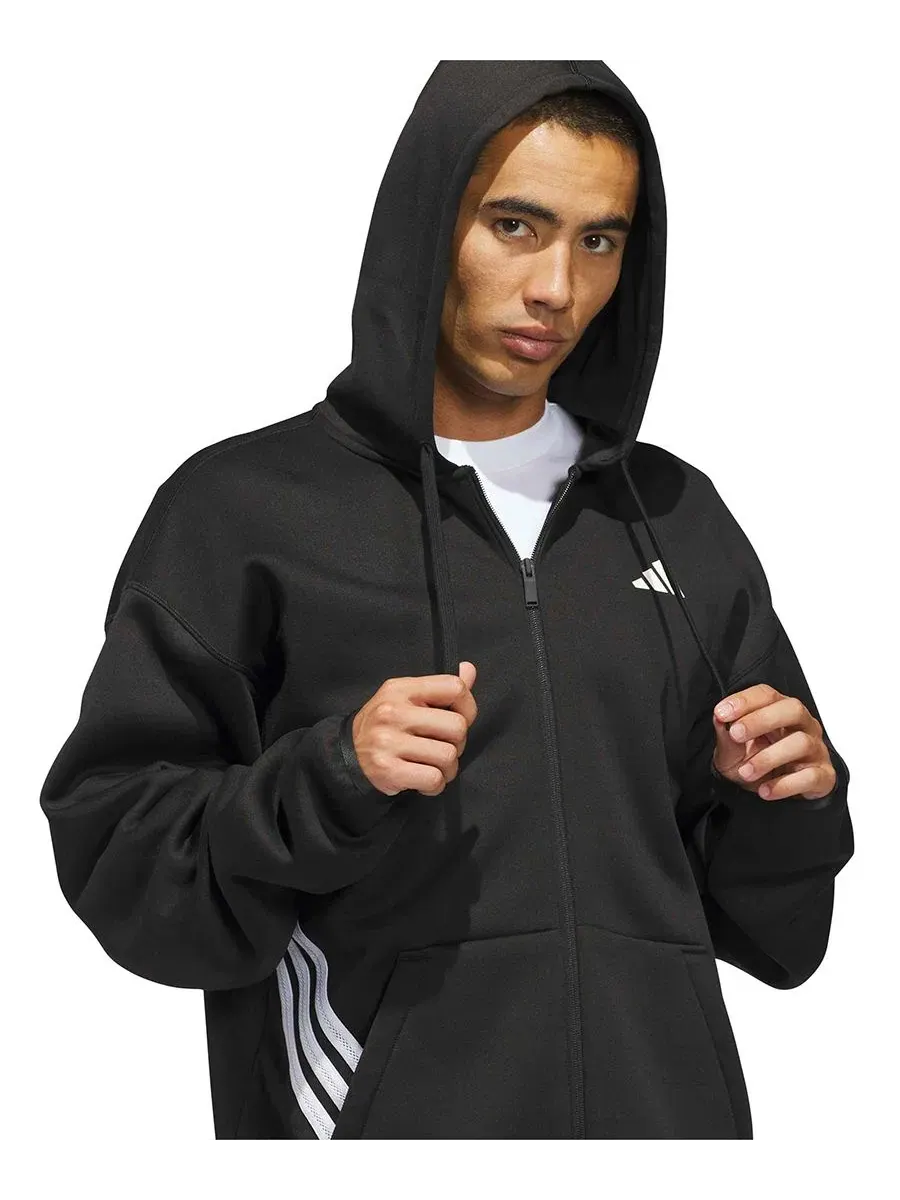Худи с капюшоном и полной застежкой-молнией adidas — изображение 3 из 5, черный/белый