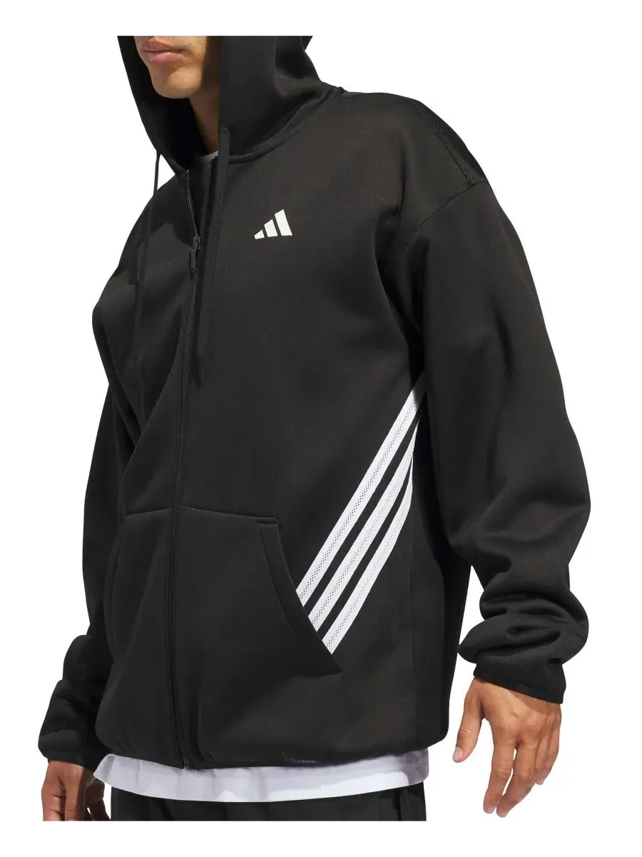 Худи с капюшоном и полной застежкой-молнией adidas — изображение 4 из 5, черный/белый