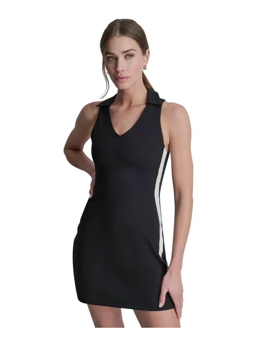 Платье-трапеция с поло-воротником и боковыми полосами DKNY Sport — изображение 2 из 5, черный