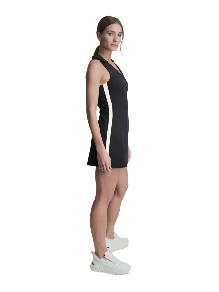 Платье-трапеция с поло-воротником и боковыми полосами DKNY Sport — изображение 3 из 5, черный