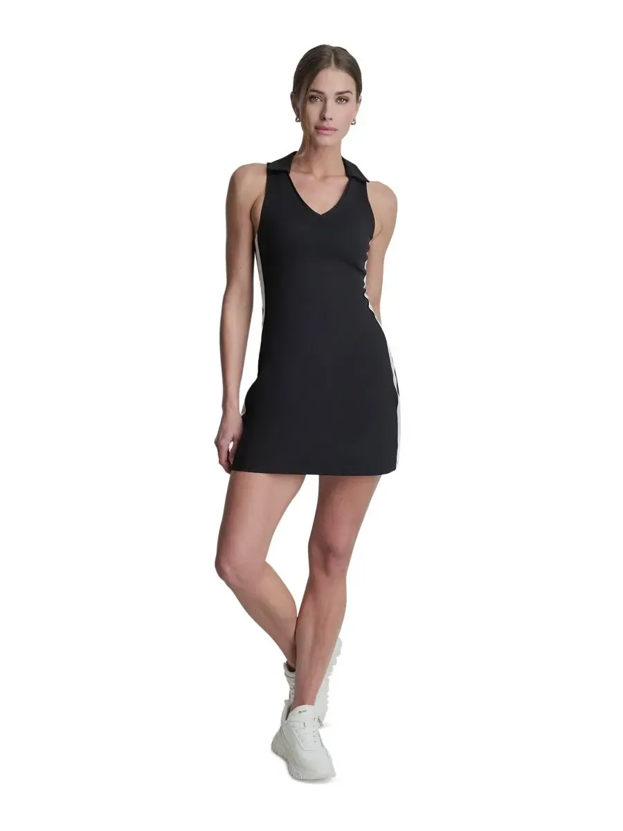 Платье-трапеция с поло-воротником и боковыми полосами DKNY Sport — изображение 5 из 5, черный