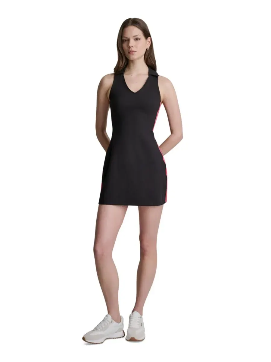 Платье-тенниска с поло-воротником и боковыми полосами DKNY Sport — изображение 2 из 5, черный/розовый
