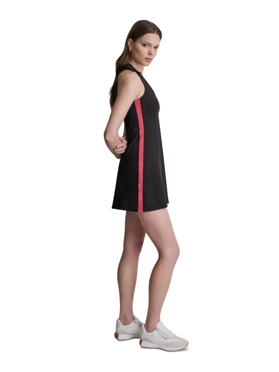 Платье-тенниска с поло-воротником и боковыми полосами DKNY Sport — изображение 3 из 5, черный/розовый
