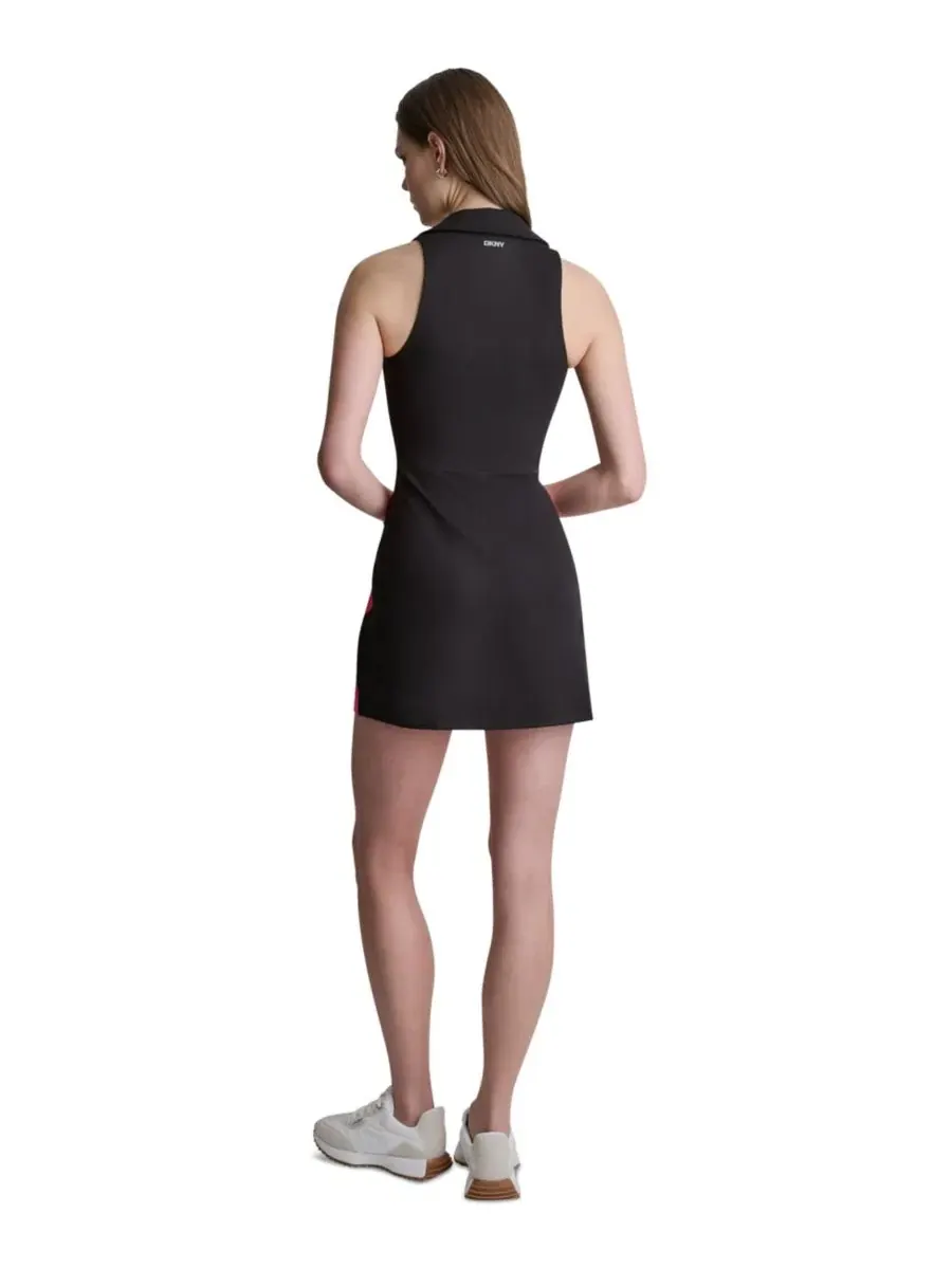 Платье-тенниска с поло-воротником и боковыми полосами DKNY Sport — изображение 5 из 5, черный/розовый