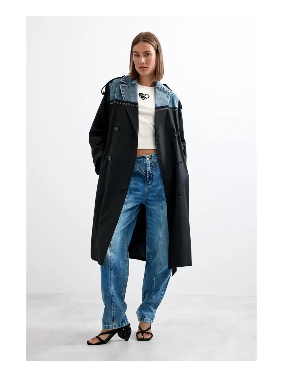 Пальто-тренч женское с поясом Desigual — изображение 2 из 3, черный