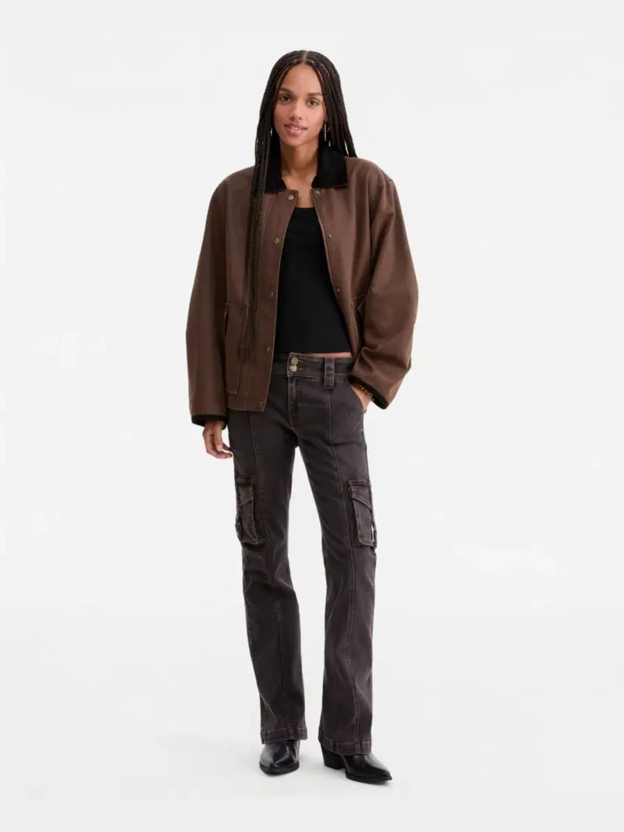 Женская куртка-бомбер с вельветовым воротником, модель Corduroy-Collar Short Wax Barn Jacket — коричневый