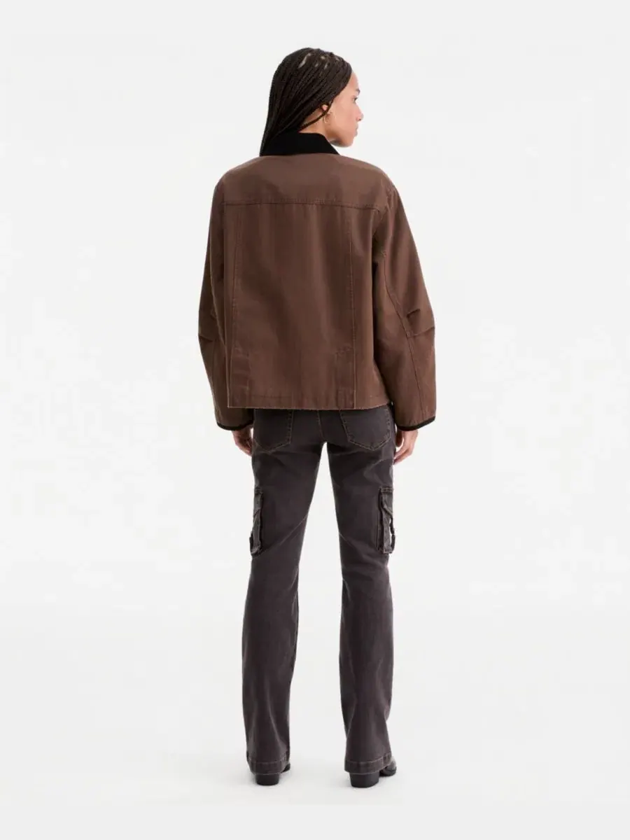 Женская куртка-бомбер с вельветовым воротником, модель Corduroy-Collar Short Wax Barn Jacket — изображение 4 из 5, коричневый