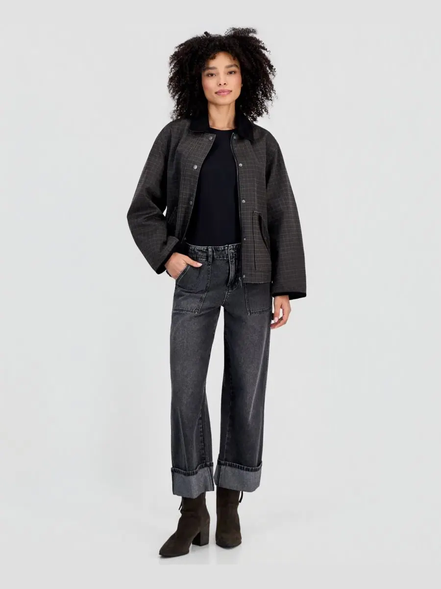 Женская куртка-бомбер с воротником из вельвета, модель Corduroy-Collar Short Wax Barn Jacket — изображение 1 из 3