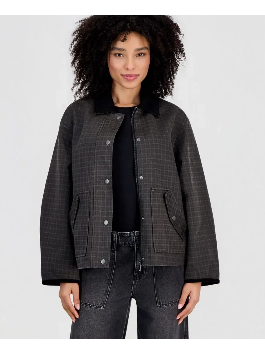 Женская куртка-бомбер с воротником из вельвета, модель Corduroy-Collar Short Wax Barn Jacket — изображение 2 из 3